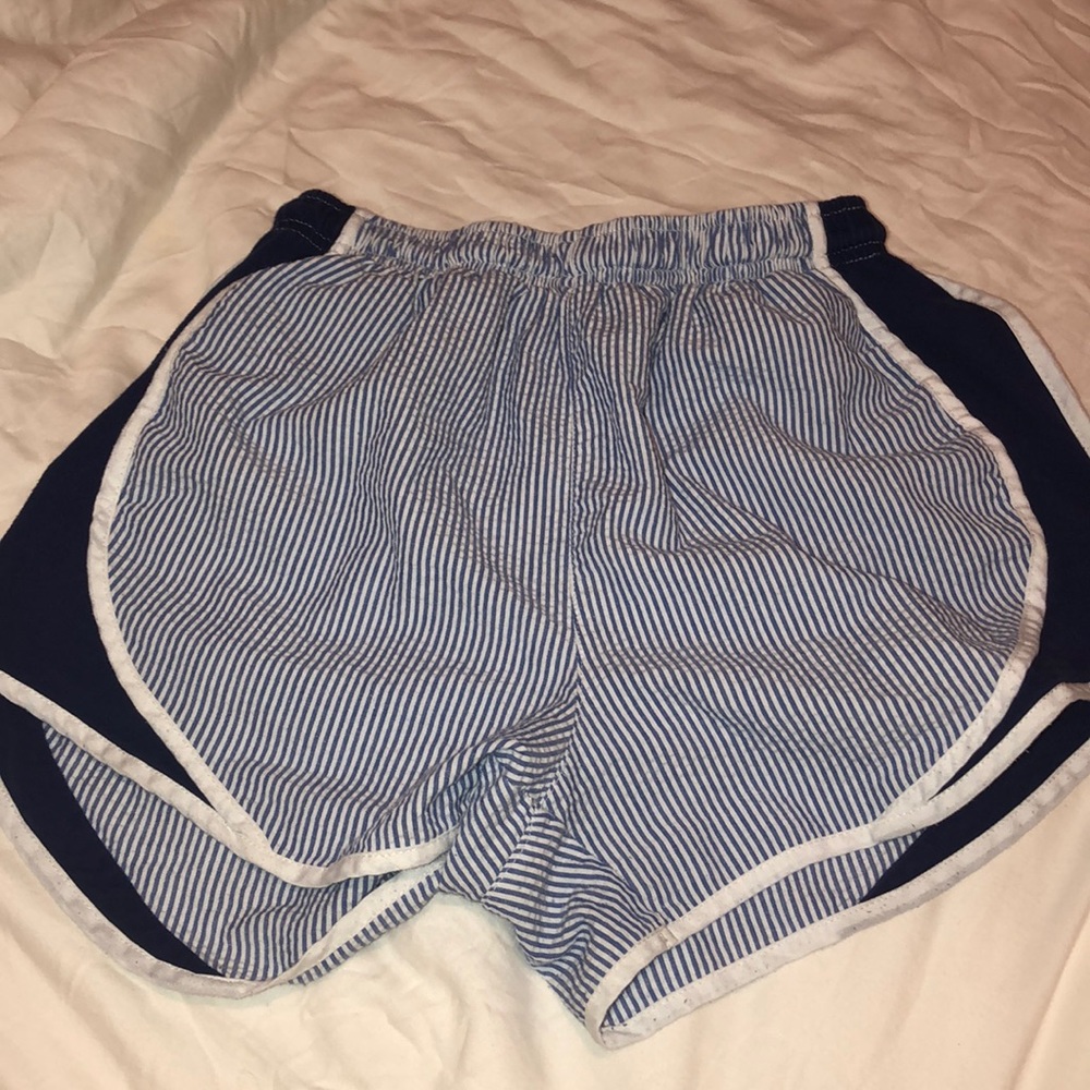 Lauren James Navy Seersucker Athletic Shorts